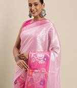 Pink woven Faux kanchipuram silk saree with blouse