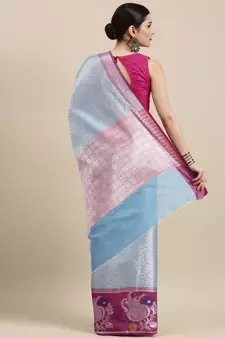 Blue woven kanchipuram silk blend saree with blouse