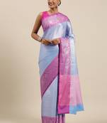 Blue woven Faux kanchipuram silk saree with blouse