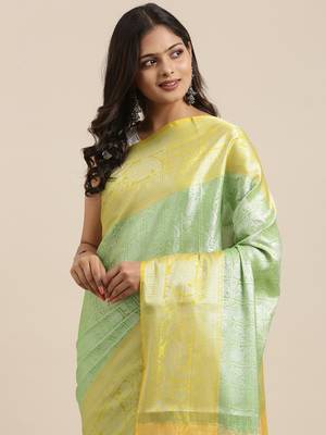 Green woven Faux kanchipuram silk saree with blouse 1