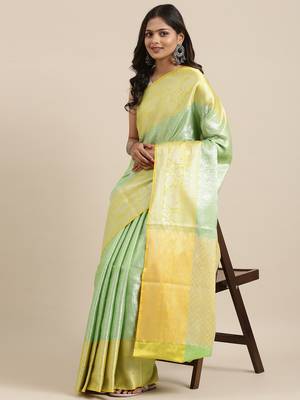 Green woven Faux kanchipuram silk saree with blouse 2