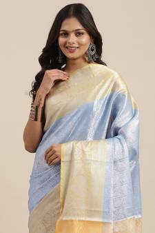 Blue woven Faux kanchipuram silk saree with blouse