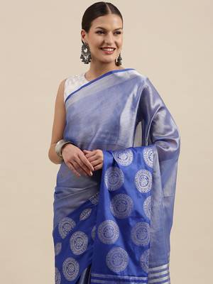 Blue woven Faux kanchipuram silk saree with blouse 1