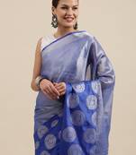Blue woven Faux kanchipuram silk saree with blouse