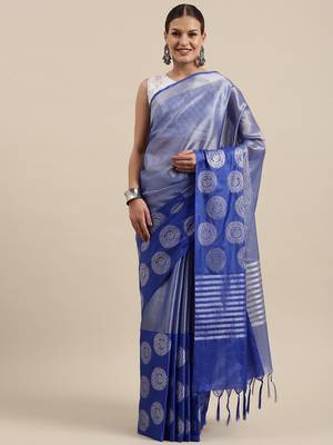 Blue woven Faux kanchipuram silk saree with blouse 2