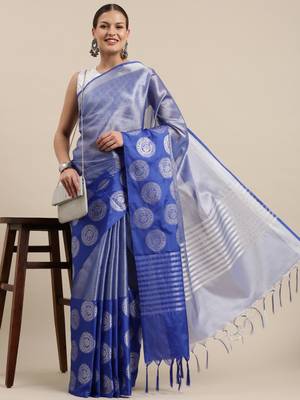 Blue woven Faux kanchipuram silk saree with blouse 3