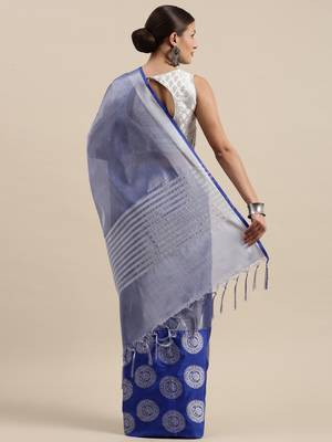 Blue woven Faux kanchipuram silk saree with blouse 4