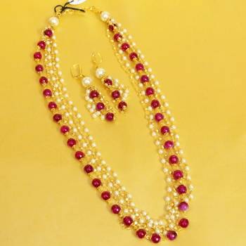 Ruby And Pearl Maala Necklace Set 1