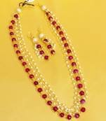 Ruby And Pearl Maala Necklace Set