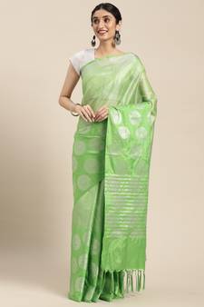 Green woven Faux kanchipuram silk saree with blouse