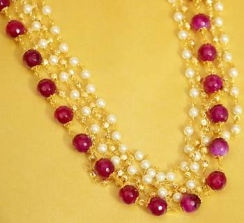 Ruby And Pearl Maala Necklace Set 2