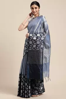 Lavender woven Faux kanchipuram silk saree with blouse