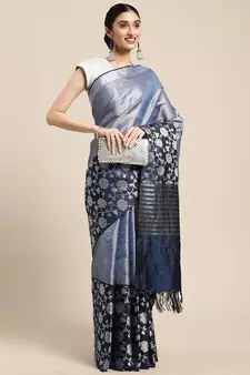 Lavender woven Faux kanchipuram silk saree with blouse