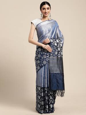 Lavender woven Faux kanchipuram silk saree with blouse 4