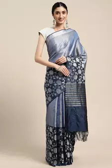 Lavender woven Faux kanchipuram silk saree with blouse