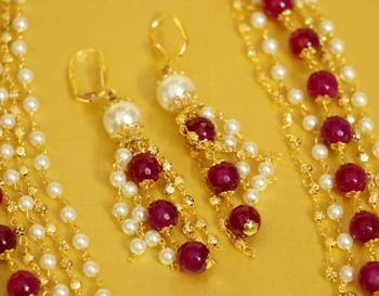 Ruby And Pearl Maala Necklace Set 3