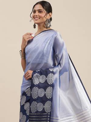 Blue woven kanchipuram silk saree with blouse 1