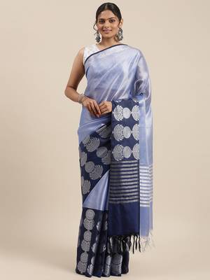 Blue woven kanchipuram silk saree with blouse 2