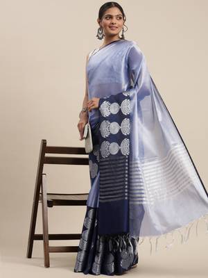 Blue woven kanchipuram silk saree with blouse 3