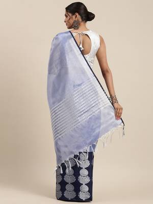 Blue woven kanchipuram silk saree with blouse 4