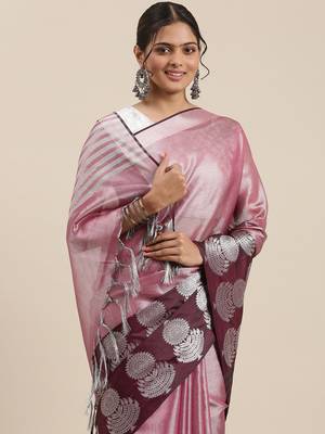 Pink woven kanchipuram silk saree with blouse 1