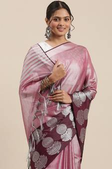 Pink woven kanchipuram silk saree with blouse
