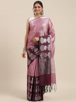 Pink woven kanchipuram silk saree with blouse 2