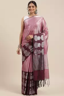 Pink woven kanchipuram silk saree with blouse