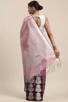 Pink woven kanchipuram silk saree with blouse