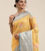 Gold woven cotton silk saree with blouse