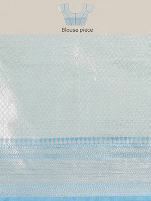 Sea green woven cotton silk saree with blouse 5