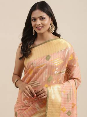 Peach woven cotton silk saree with blouse 1