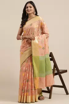 Peach woven cotton silk saree with blouse