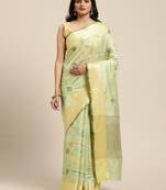 Light green woven cotton silk saree with blouse