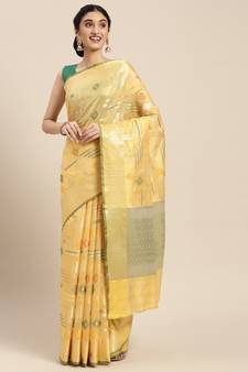 Gold woven cotton silk saree with blouse