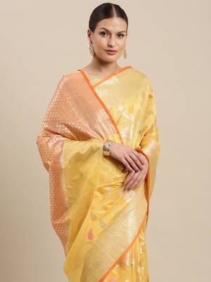 Gold woven cotton silk saree with blouse 1