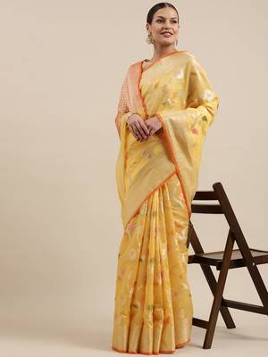 Gold woven cotton silk saree with blouse 2