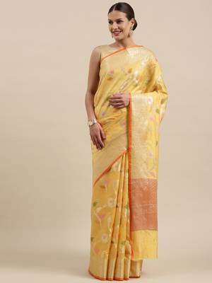 Gold woven cotton silk saree with blouse 3