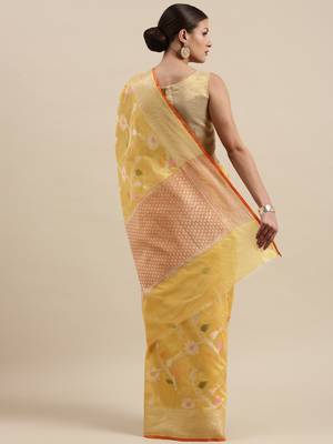 Gold woven cotton silk saree with blouse 4