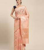 Peach woven cotton silk saree with blouse