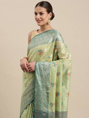 Peach woven cotton silk saree with blouse 1