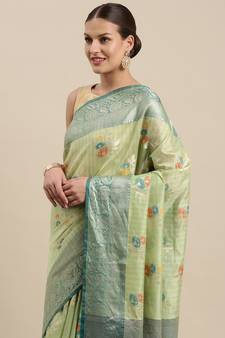 Peach woven cotton silk saree with blouse
