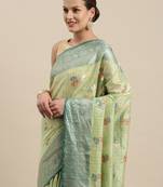 Peach woven cotton silk saree with blouse