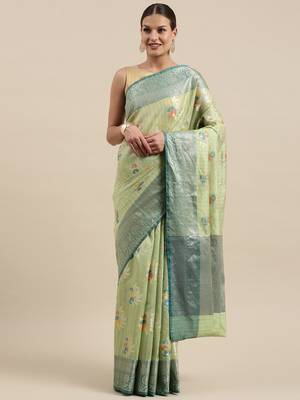Peach woven cotton silk saree with blouse 2