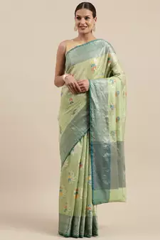 Peach woven cotton silk saree with blouse