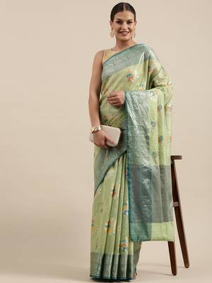 Peach woven cotton silk saree with blouse 3