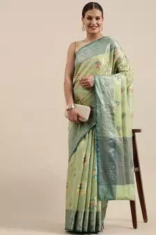 Peach woven cotton silk saree with blouse
