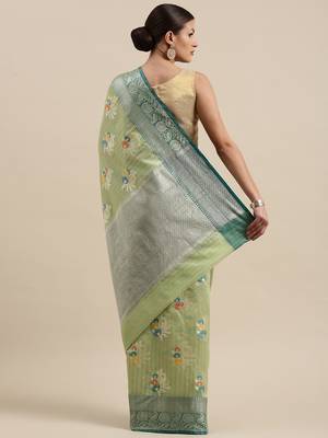 Peach woven cotton silk saree with blouse 4