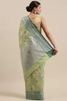 Peach woven cotton silk saree with blouse