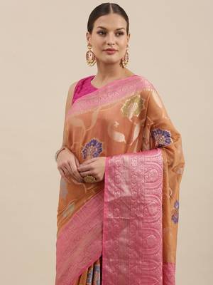 Orange woven cotton silk saree with blouse 1